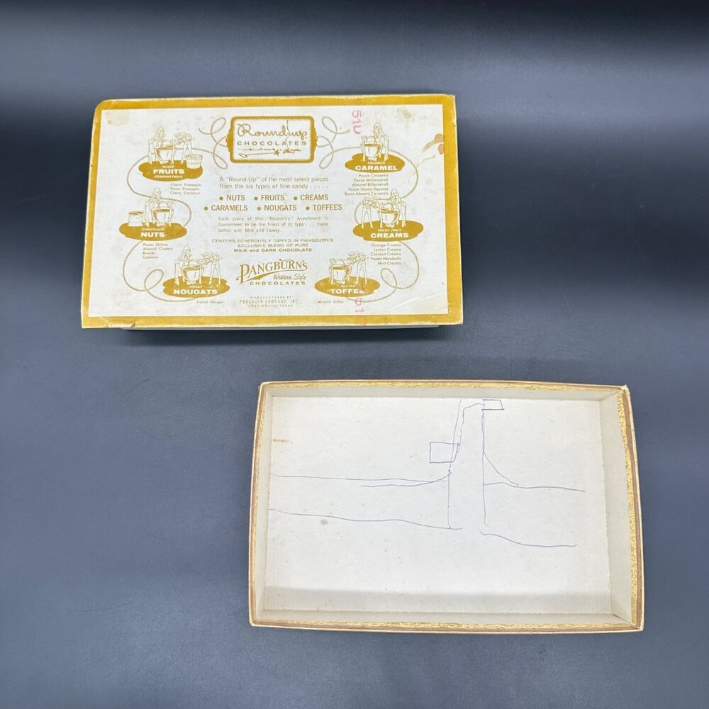 Vintage Pangburns Chocolate Box Round Up 1960s Cowgirls Western Texas Empty - Picture 7 of 16